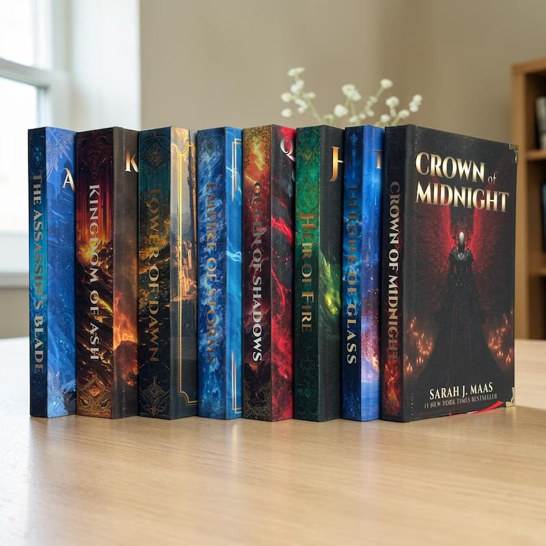 Throne of Glass 8 Book Set, Handmade Rebound Hardcovers, Illustrated Edges, Fantasy Reader Gift
