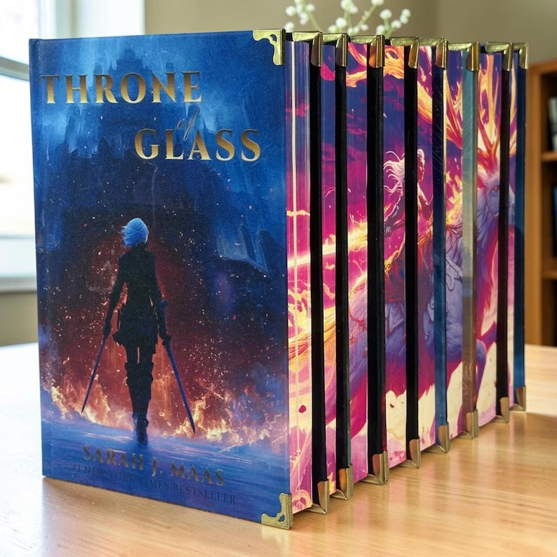 Throne of Glass 8 Book Set, Handmade Rebound Hardcovers, Illustrated Edges, Fantasy Reader Gift