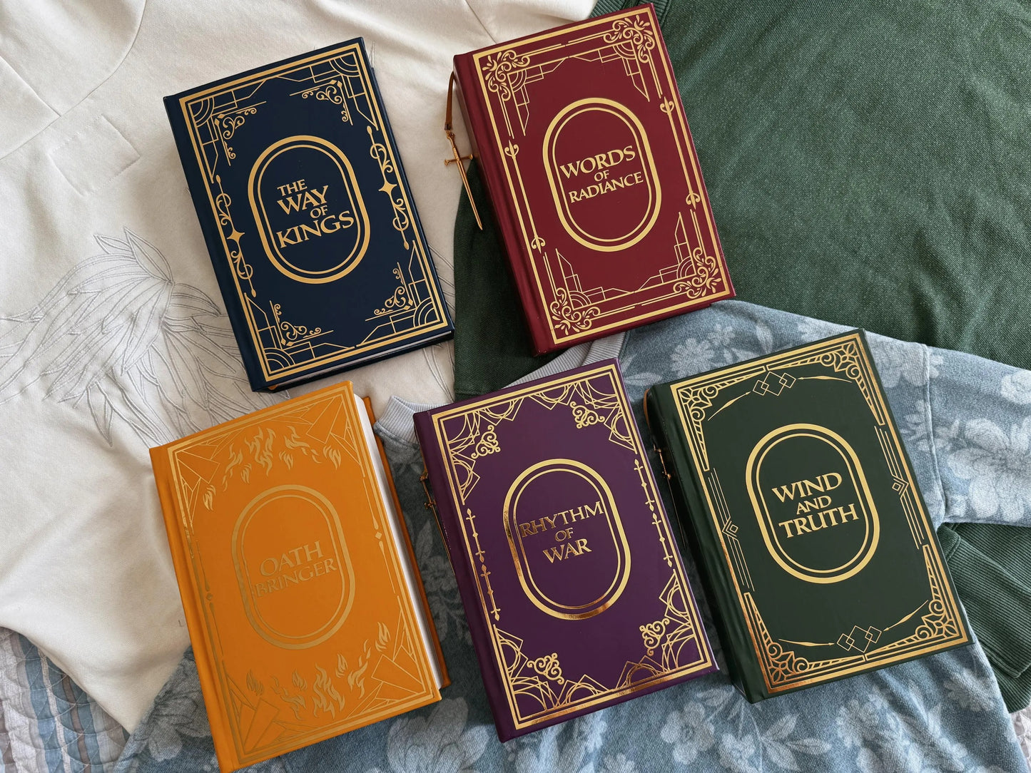 Full 5 Book Set Faux-Leather Stormlight Archive Handmade Rebinds with Gold Foil Detailing