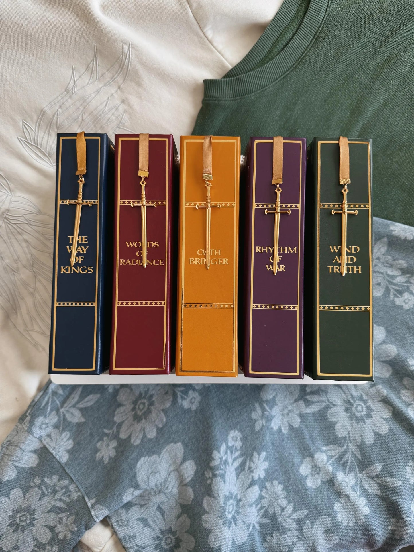 Full 5 Book Set Faux-Leather Stormlight Archive Handmade Rebinds with Gold Foil Detailing