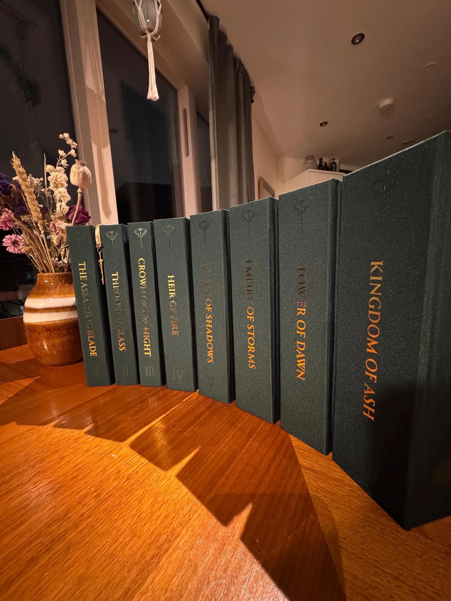 Throne of Glass Full Series Rebound with custom hardcovers and sprayed edges