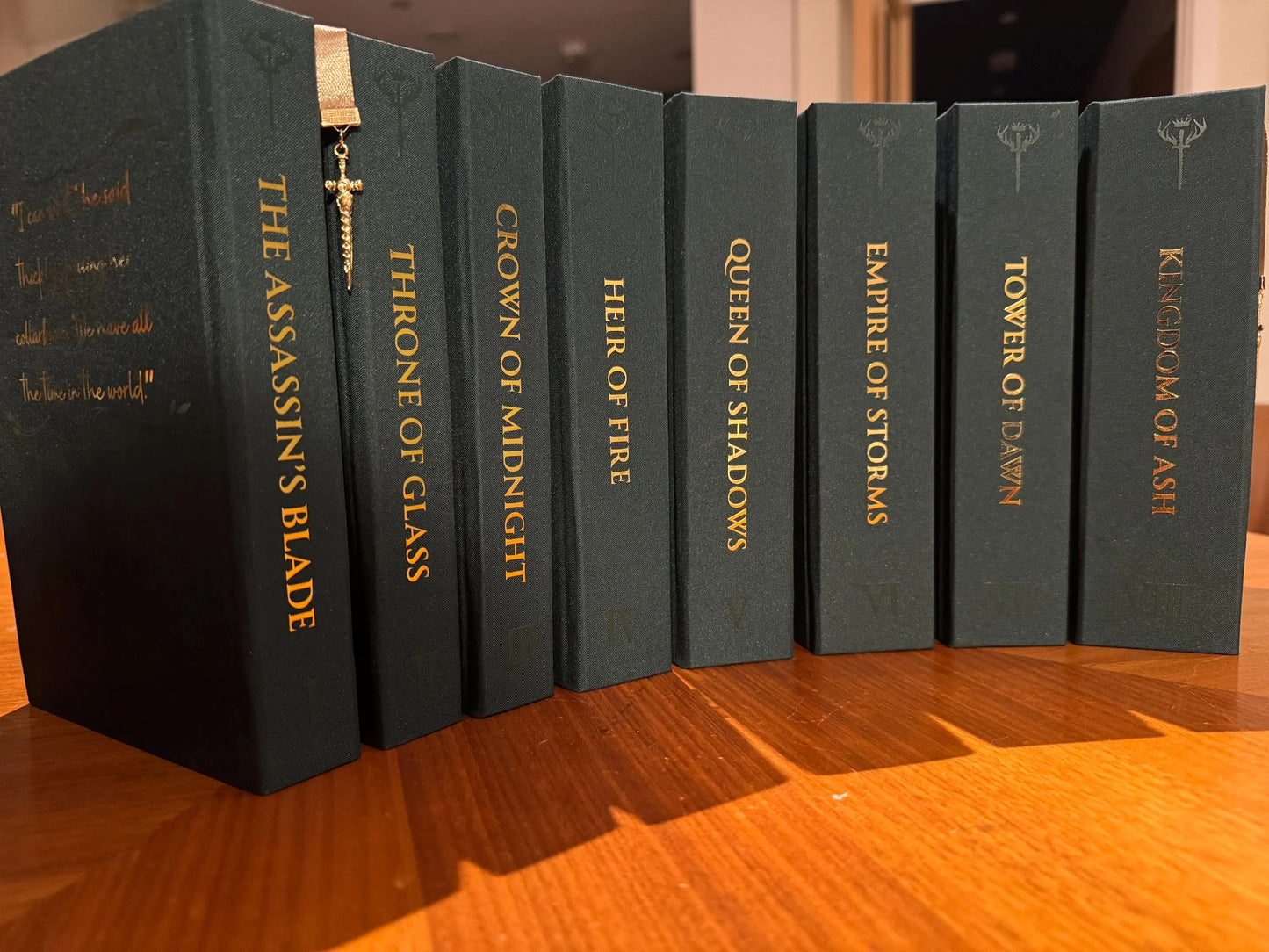 Throne of Glass Full Series Rebound with custom hardcovers and sprayed edges