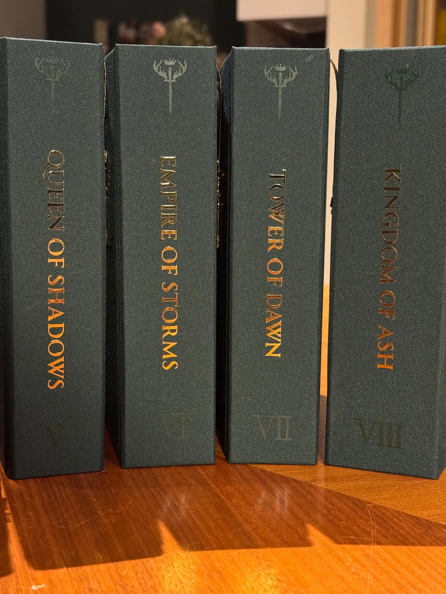 Throne of Glass Full Series Rebound with custom hardcovers and sprayed edges
