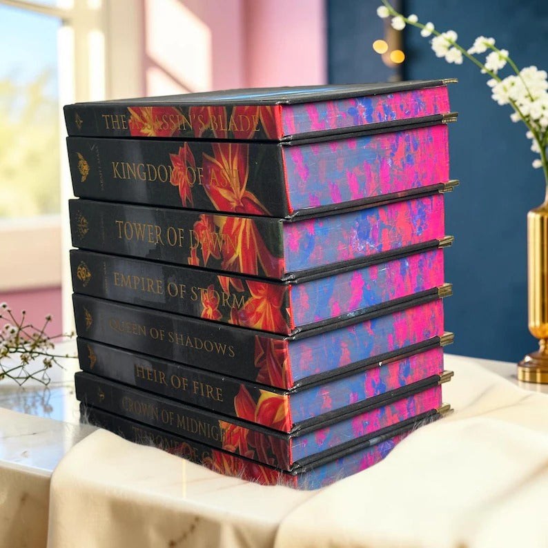 Throne of Glass 8 Book Set, Handmade Rebound Hardcovers, Illustrated Edges, Fantasy Reader Gift
