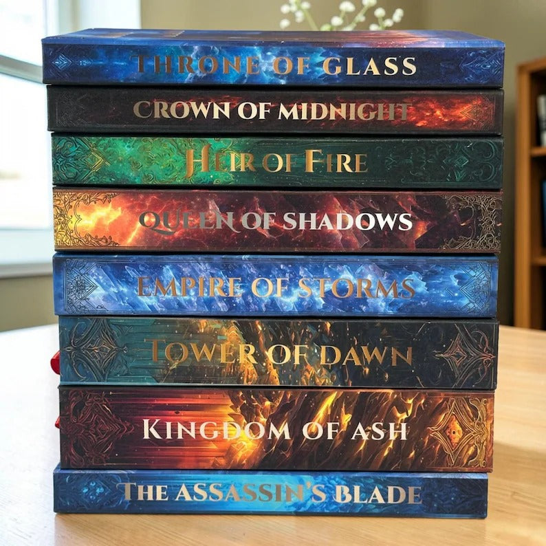Throne of Glass 8 Book Set, Handmade Rebound Hardcovers, Illustrated Edges, Fantasy Reader Gift