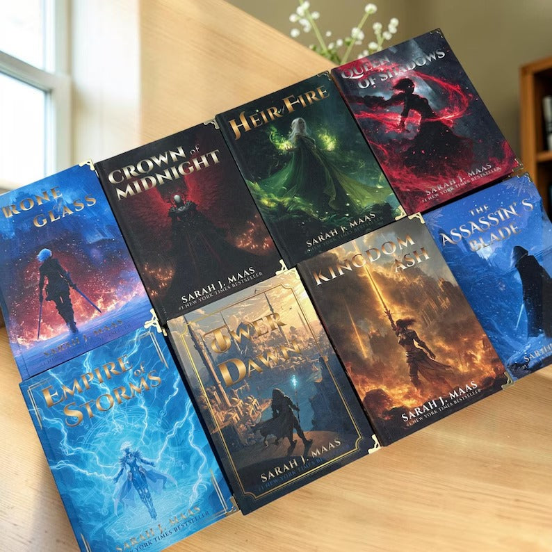 Throne of Glass 8 Book Set, Handmade Rebound Hardcovers, Illustrated Edges, Fantasy Reader Gift