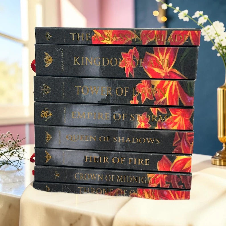 Throne of Glass 8 Book Set, Handmade Rebound Hardcovers, Illustrated Edges, Fantasy Reader Gift