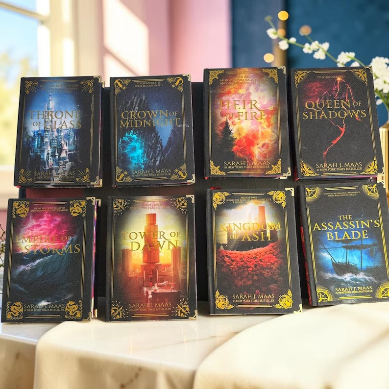 Throne of Glass 8 Book Set, Handmade Rebound Hardcovers, Illustrated Edges, Fantasy Reader Gift